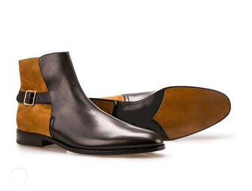 New Stylish Men's Handmade Leather & Suede Brown Buckle Boots, Men Party Wear Boots