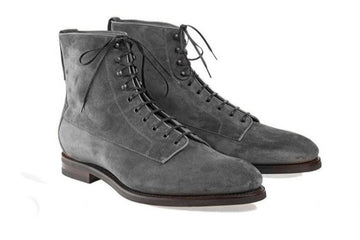 Stylish New Handmade Gray Suede Rounded Toe Ankle High Customized Boots For Men