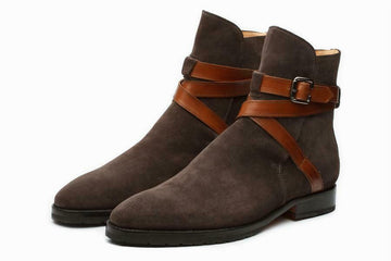 Stylish Men's Handmade Suede & Leather Brown Color Ankle High Jodhpur Boots