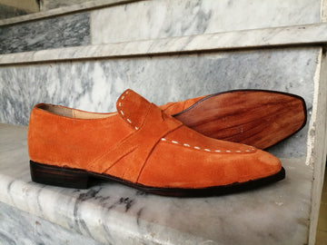 New Stylish Handmade Men's Loafer Shoes, Men's Tan Brown Suede Slip-Ons Formal Shoes