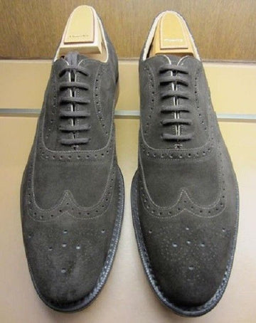 Men’s Handmade Gray Color Suede Lace Up Oxford Shoes, Men Wingtip Designer Shoes