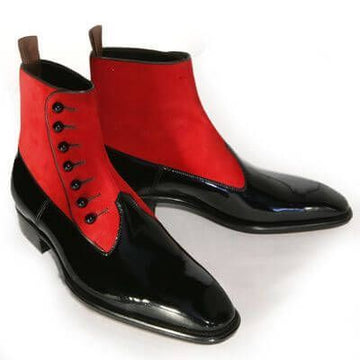 New Stylish Men Handmade Black & Red Leather & Suede Boots, men ankle shoes