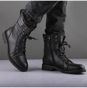 New Handmade men's Black Color Lace Up & Zipper Strap Leather Boot, Men's Formal Boots