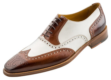 New Stylish Handmade Men's Oxford Burnished Brogue Wingtip Brown & White Leather Shoes