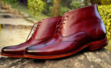 Mens Handmade Burgundy Color Wingtip Boots, Men Stylish Chukka Boots