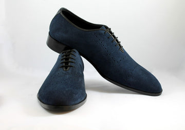 Handmade Mens Blue Color Suede Lace Up Shoes