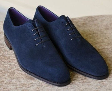 New Handmade Men's Navy Blue Suede Shoes, Men Derby Lace Up Dress Formal Shoes