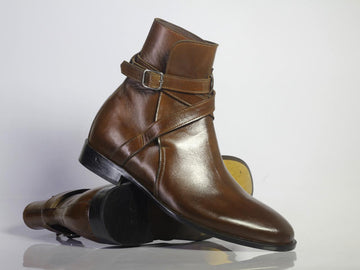 Awesome Handmade Men’s Brown Color Leather Jodhpurs, Men Jodhpur Brown Leather Boots