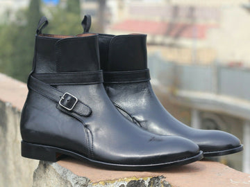 Mens Handmade Formal Black Leather Ankle High Boors, Men’s Designer Jodhpurs Boots