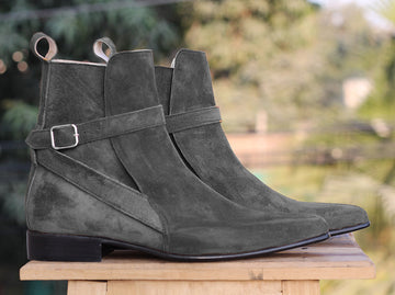 Mens Lavish Handmade Ankle High Jodhpur Boots, Mens Black Color Suede Jodhpurs
