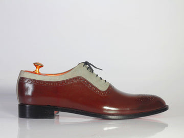 New Handmade Men's Gray Suede Burgundy Leather Wing Tip Brogue Shoes, Men Designer Shoes
