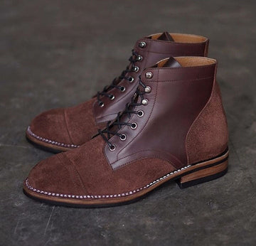 Mens Handmade Leather Suede Ankle High Lace Up Boots