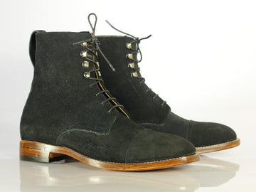 Mens Handmade Formal Black Color Suede Leather Boots, Men Stylish Designer Suede Boots