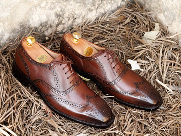 New Stylish Handmade Men's Brown Wing Tip Brogue Leather Shoes, Men Designer Dress Shoes