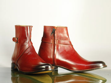 Stylish Handmade Men's Burgundy Leather Jodhpur Boots, Men Buckle & Zipper Designer Boots