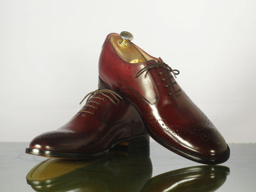 New Stylish Handmade Men's Burgundy Wing Tip Brogue Leather Lace Up Shoes, Men Designer Dress Shoes