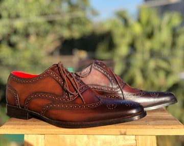 New Handmade Men's Dark Brown Wing Tip Brogue Leather Lace Up Shoes, Men Designer Dress Formal Luxury Shoes