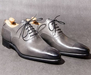 New Handmade Men's Gray Brogue Toe Leather Lace Up Shoes, Men Designer Dress Formal Luxury Shoes