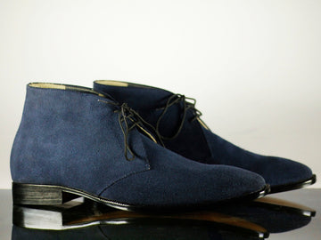 Mens Handmade Navy Blue Awesome Suede Chukka Boots, Men Half Ankle Designer Boots
