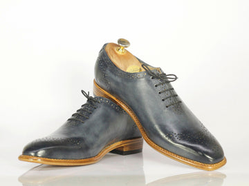 New Handmade Men's Gray Brogue Leather Lace Up Shoes, Men Designer Dress Formal Luxury Shoes