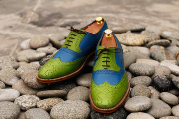 New Handmade Men's Green Blue Leather Wing Tip Brogue Lace Up Shoes, Men Designer Dress Formal Luxury Shoes
