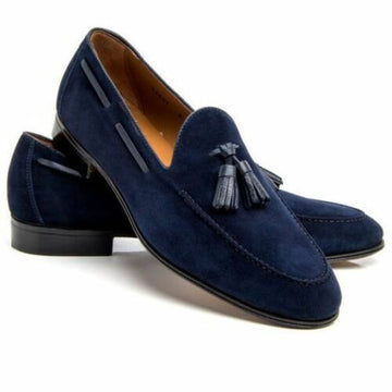 New Handmade Men's Blue Suede Tassel Loafer, Men Dress Formal Shoes