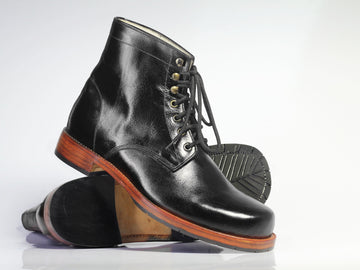 Mens Handmade Formal Black Color Leather Chukka Half Ankle Boots, Men Designer Leather Boots