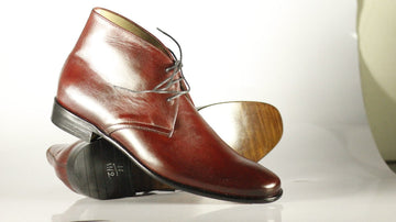 Mens Handmade Burgundy Color Leather Chukka Boots, Men’s Fashion Designer Boots