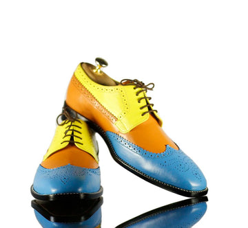 New Stylish Handmade Men's Multicolor Leather Wing Tip Brogue Lace Up Shoes, Men Dress Formal Shoes