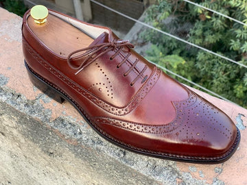 New Stylish Handmade Men's Brown Wing Tip Brogue Leather Lace Up Shoes, Men Designer Dress Formal Shoes