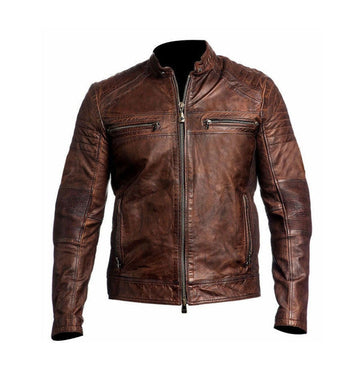 New Stylish Beautiful Men's Biker Vintage Ribbed Motorcycle Distressed Brown Cafe Racer Leather Jacket