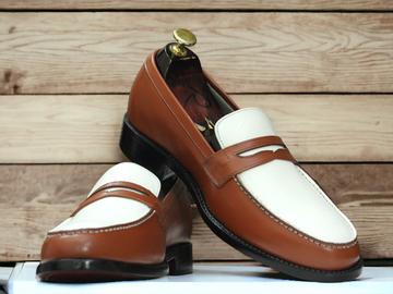 Mens Handmade Two Tone Brown & White Loafer Shoes, Men’s Casual Shoes