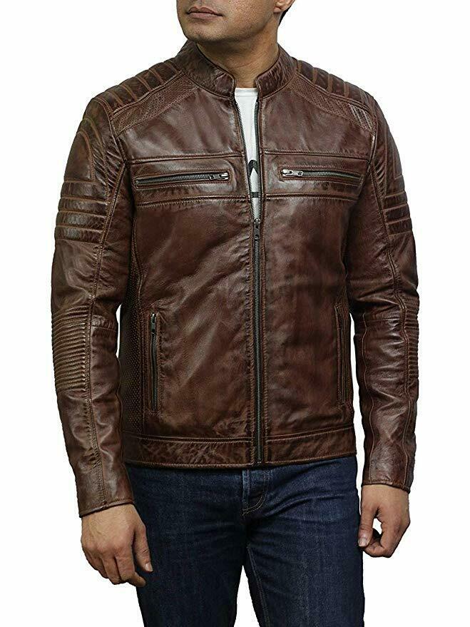 New Men's Leather Jacket Cafe Racer Vintage Distressed, Biker Leather Jacket for men