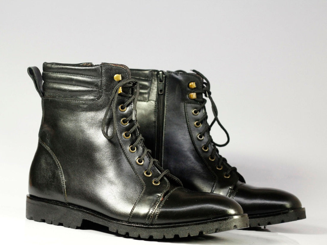 New Men's Handmade Black Cap Toe Leather Ankle Boots, Men Designer Boots