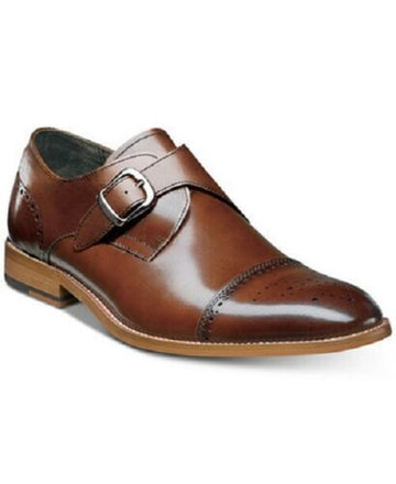New Stylish Handmade Men's Brogue Rounded Cap Toe Brown Monk Strap Leather Shoes