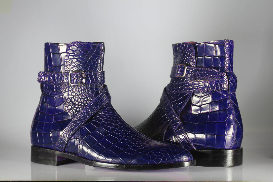 Men's Alligator Textured Leather Jodhpur Boots, Men Fashion Dress Ankle Boots