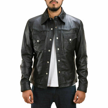 New Men's Genuine Lambskin Leather Biker Jacket, Black Leather button shirt Jacket