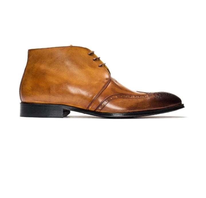 Mens Handmade Half Ankle Leather Chukka Boots, Men Brown Black Wingtip Lace Up Boots