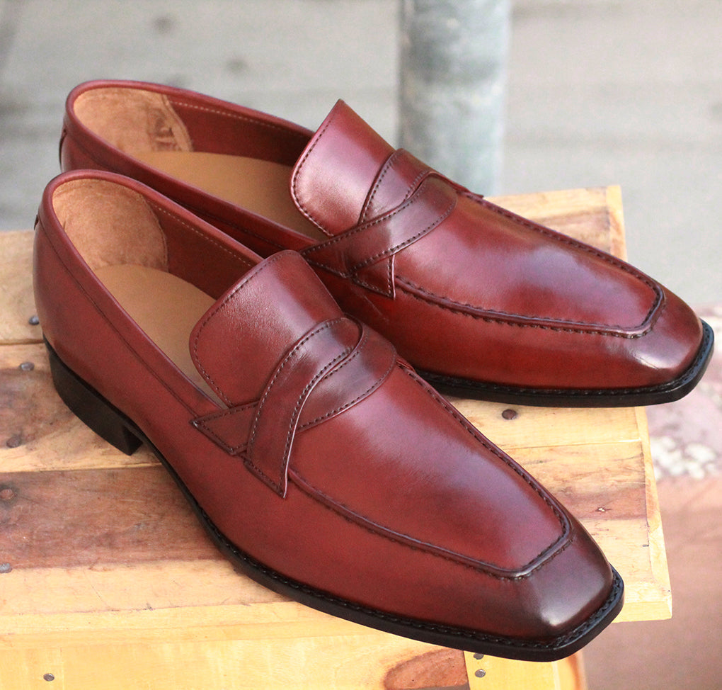 New Handmade Men's Burgundy Color Leather Loafers, Men's Formal Dress Loafer Shoes