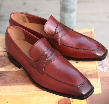 New Handmade Men's Burgundy Color Leather Loafers, Men's Formal Dress Loafer Shoes