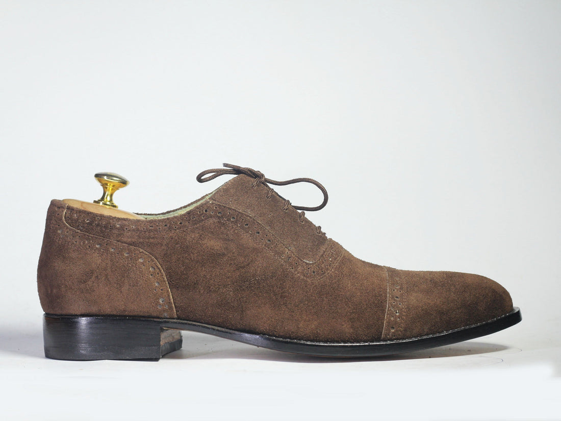 New Handmade Men's Brown Cap Toe Suede Shoes, Men Lace Up Dress Formal Fashion Shoes