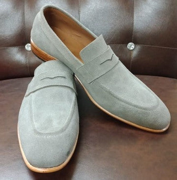 New Handmade Men's Gray Color Suede Dress Shoes, Men Gray Suede Moccasin Loafers
