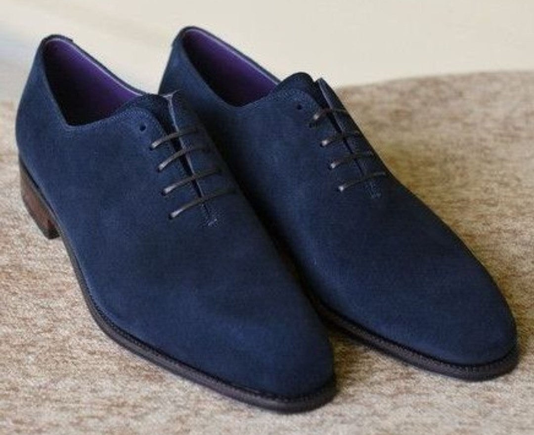New Handmade Men's Navy Blue Suede Shoes, Men Derby Lace Up Dress Formal Shoes