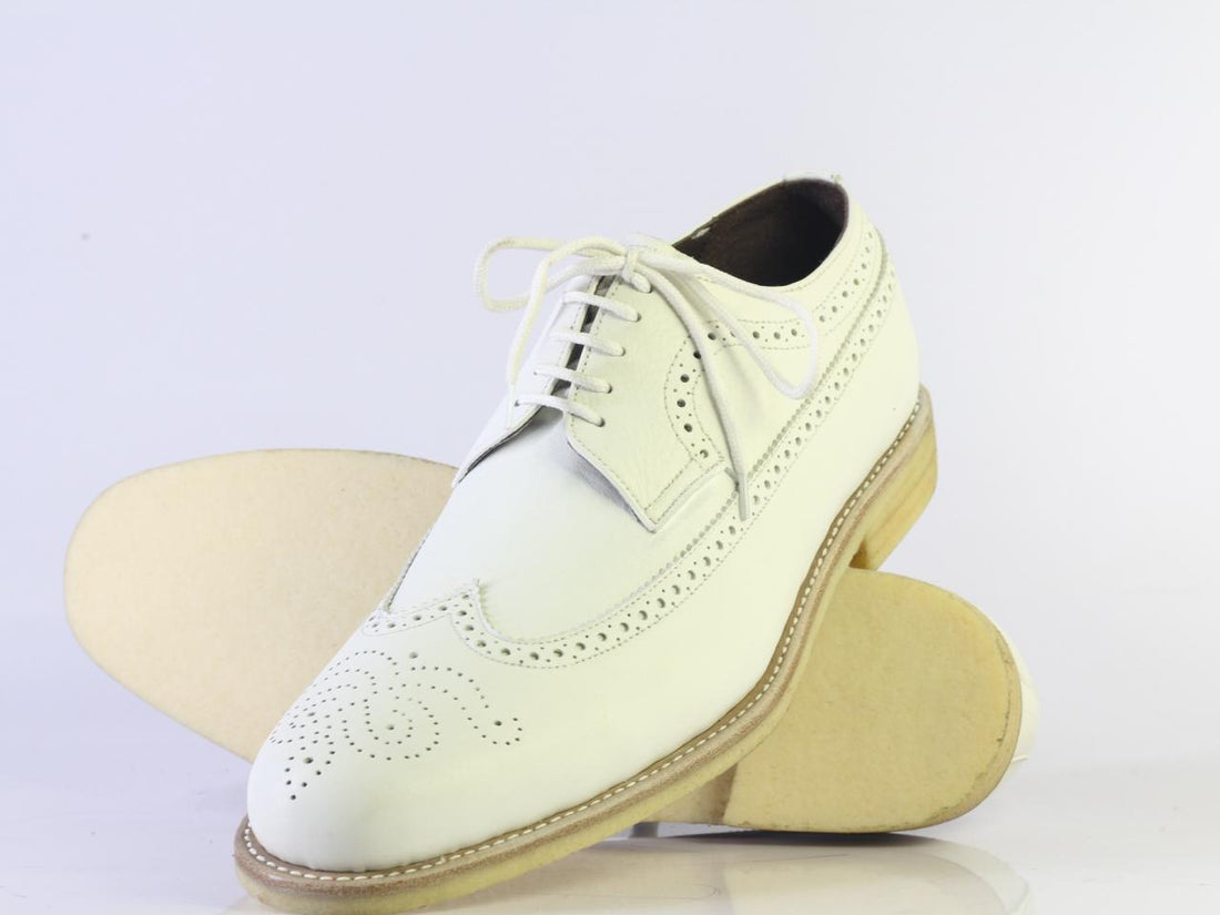 New Handmade Men's Oxford White Leather Shoes, Men Wing Tip Brogue Dress Shoes