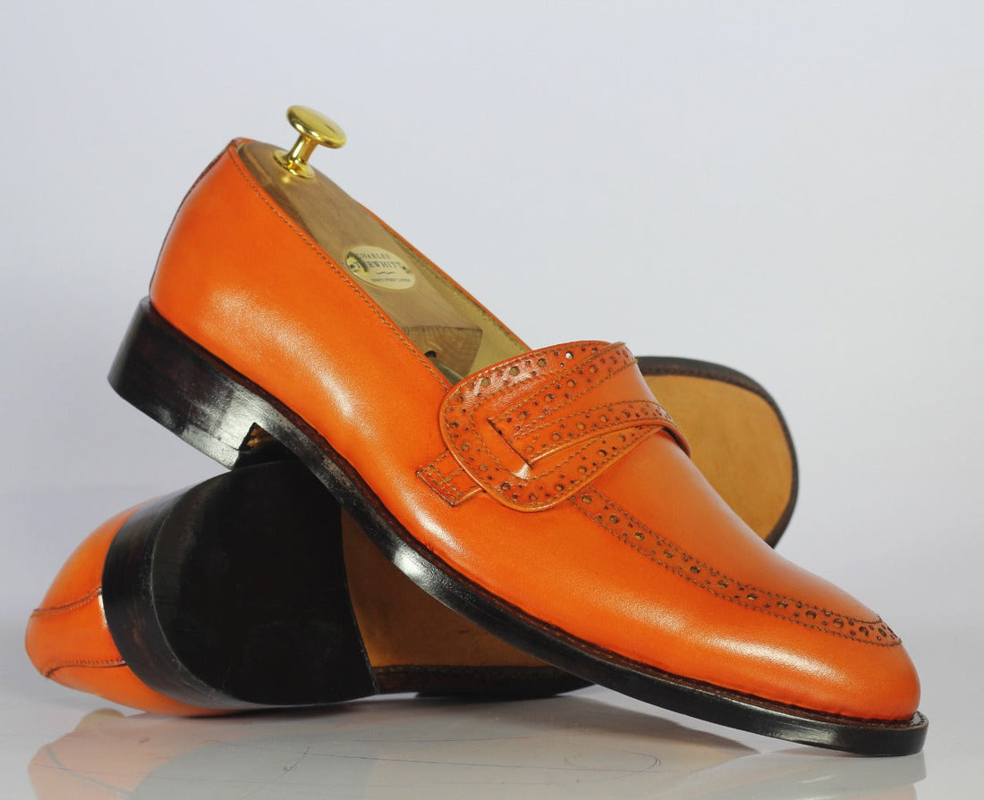 New Handmade Men's Tan Shoes, Men Leather Penny Loafers Shoes, Dress Formal Shoes