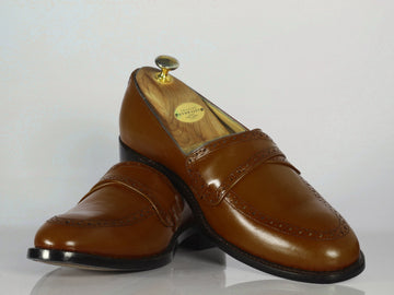 New Handmade Men's Brown Shoes, Men Leather Penny Loafers Shoes, Dress Formal Shoes