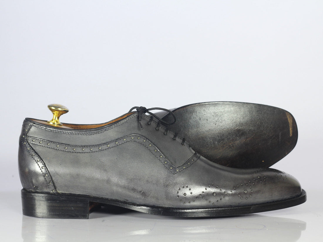 New Handmade Men's Gray Leather Wing Tip Brogue Shoe, Men Lace Up Dress Formal Shoes