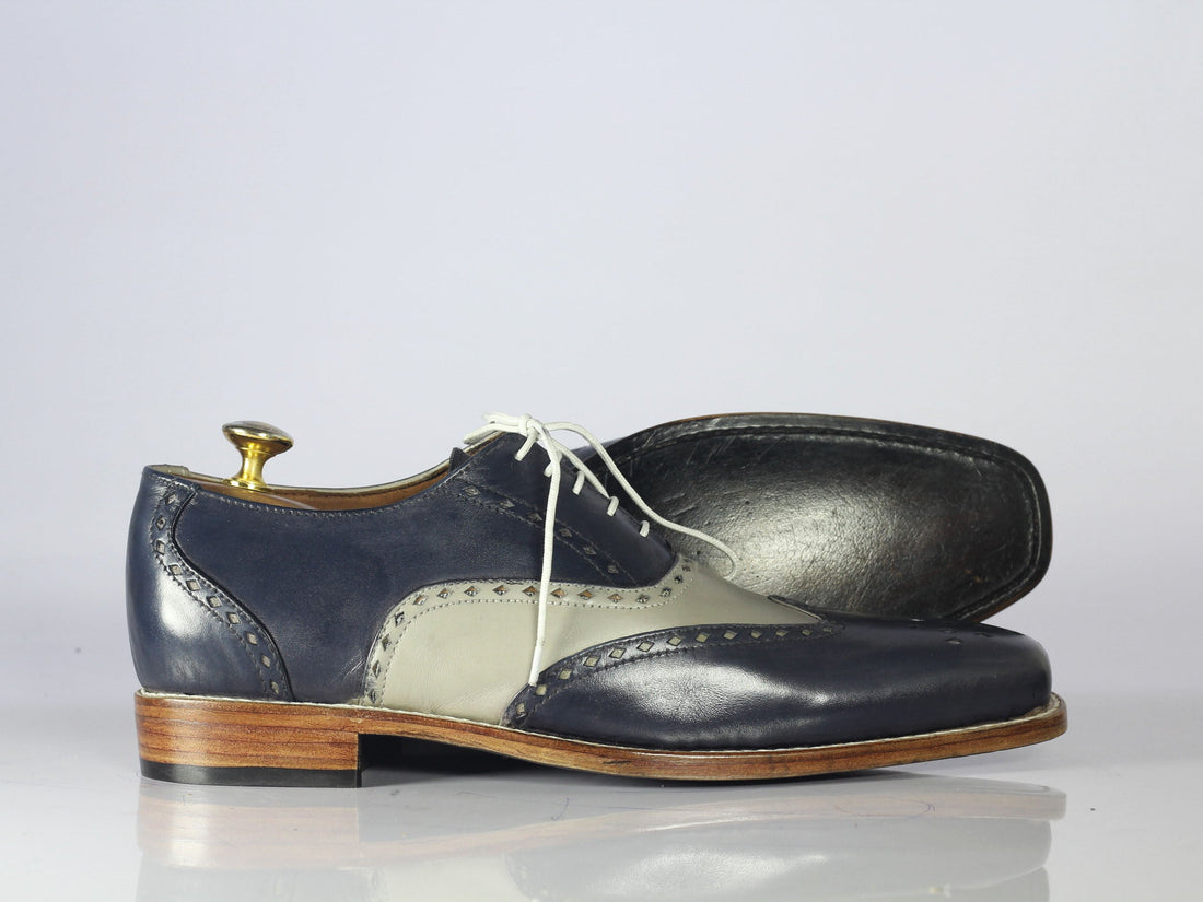 New Handmade Men's Gray Blue Wing Tip Brogue Shoes, Men Leather Lace Up Dress Shoes