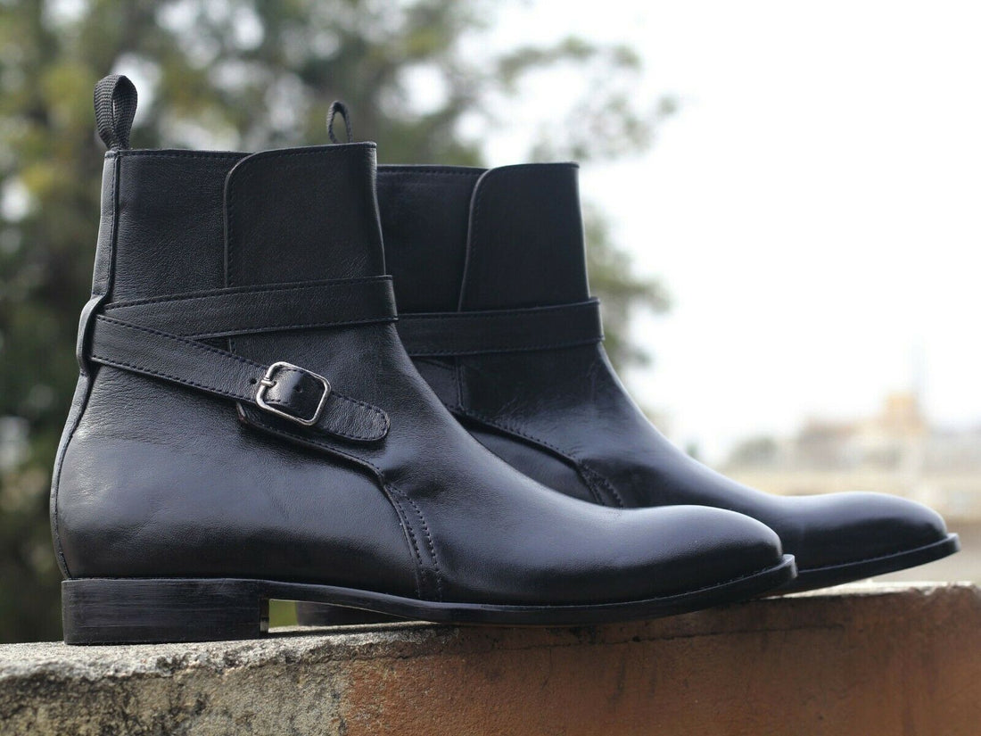 Mens Handmade Formal Black Leather Ankle High Boors, Men’s Designer Jodhpurs Boots