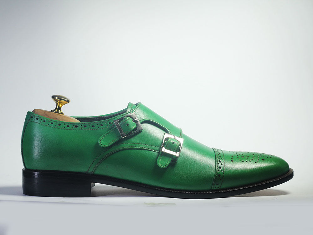 New Handmade Men's green Monk Strap Leather Shoes, Men Designer Dress Shoes